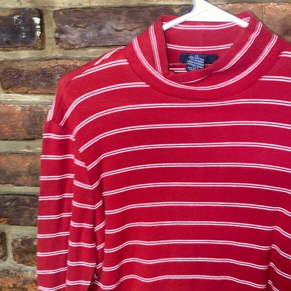The Limited American Red White Striped Ribbed Knit Turtleneck Sweater Size Large - Picture 2 of 5